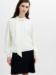 Krista Mix Cream Scarf Neck Fitted Top