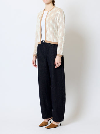 Pheby Wave Jacquard Knit Light Brown Cardigan