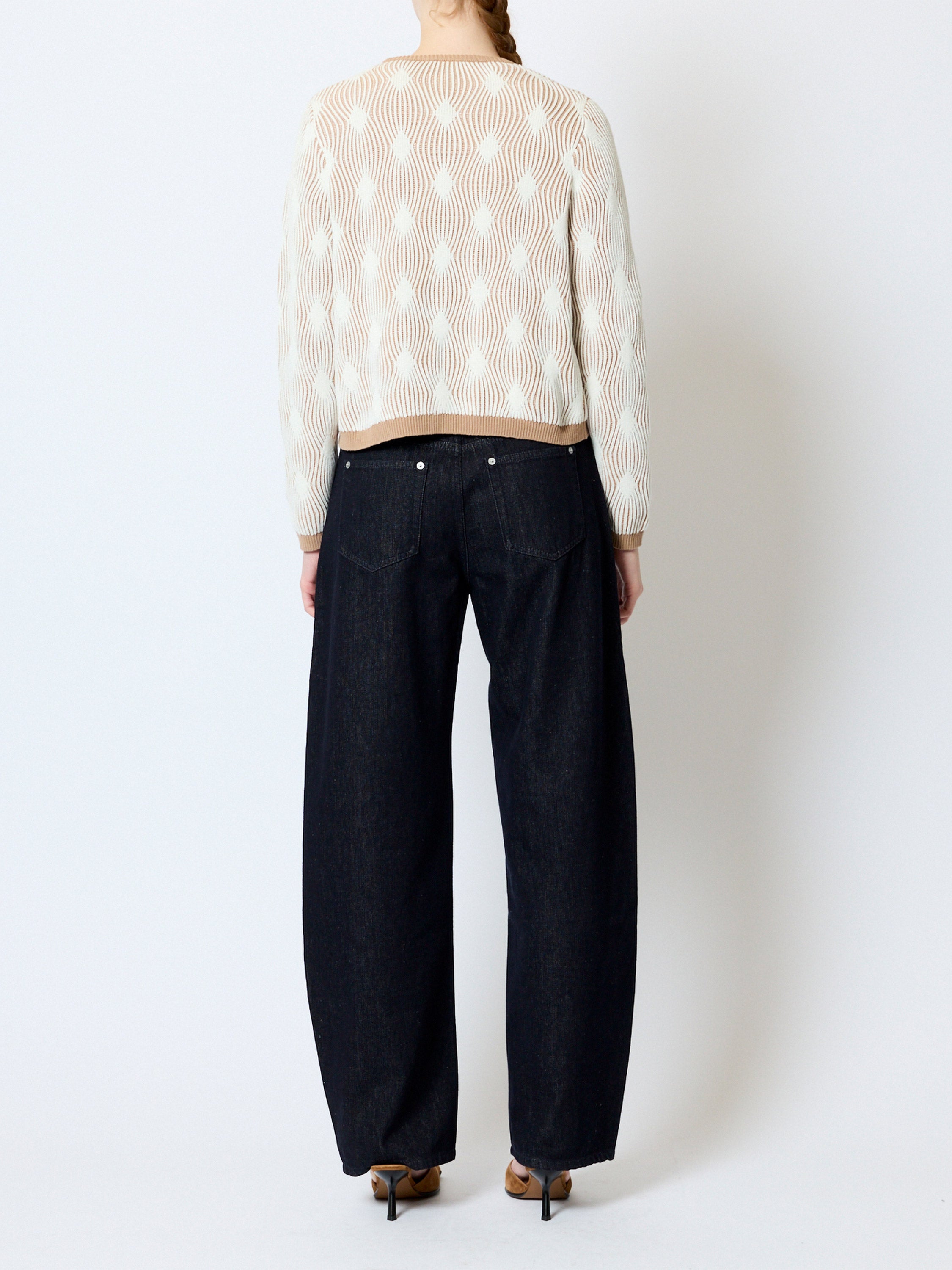 Pheby Wave Jacquard Knit Light Brown Cardigan