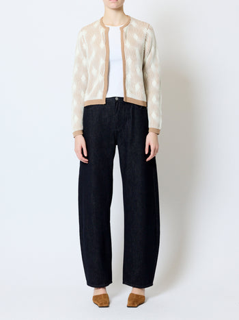 Pheby Wave Jacquard Knit Light Brown Cardigan