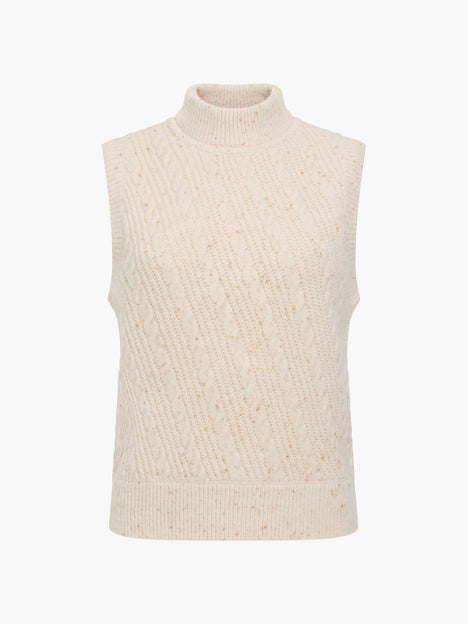 Charlene Ecru Cable Knit Mock Neck Vest