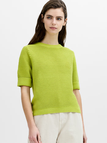 Mozart Ribbed Knit Green Short Sleeve Jumper