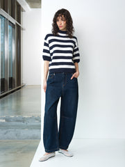 Larisa Knit Short Sleeve Monochrome Striped Jumper