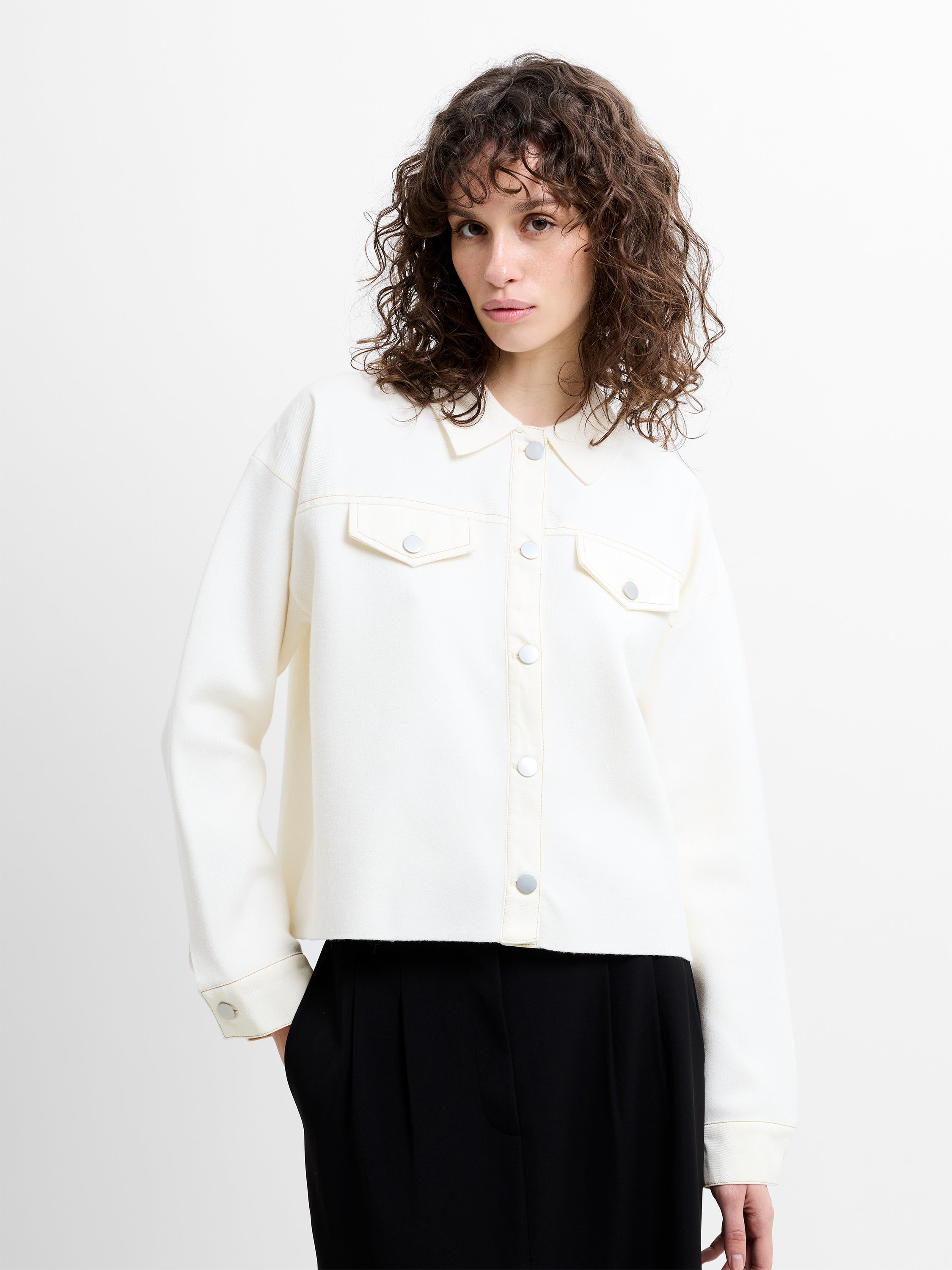 Cersei Knit Denim Mix Jacket Porcelain Cream | French Connection UK