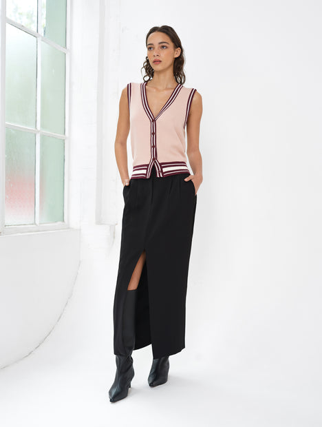 Junie Knit Button Through Striped Vest