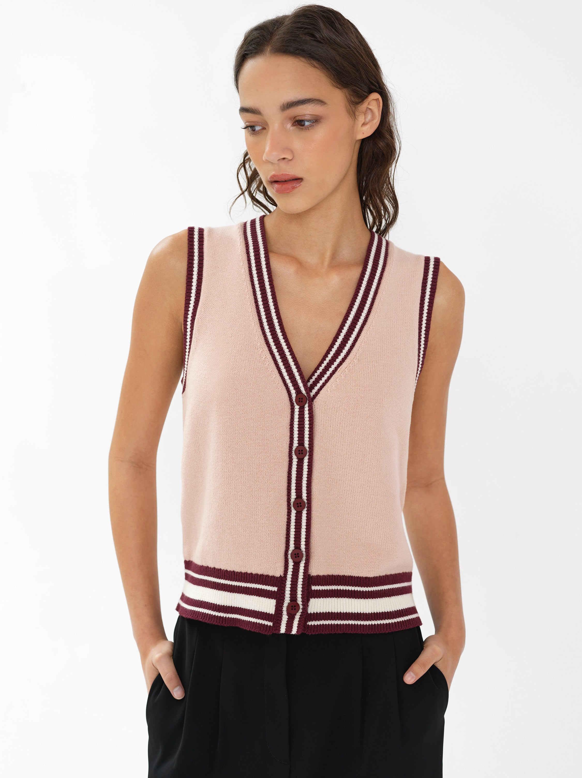 Junie Knit Button Through Striped Vest