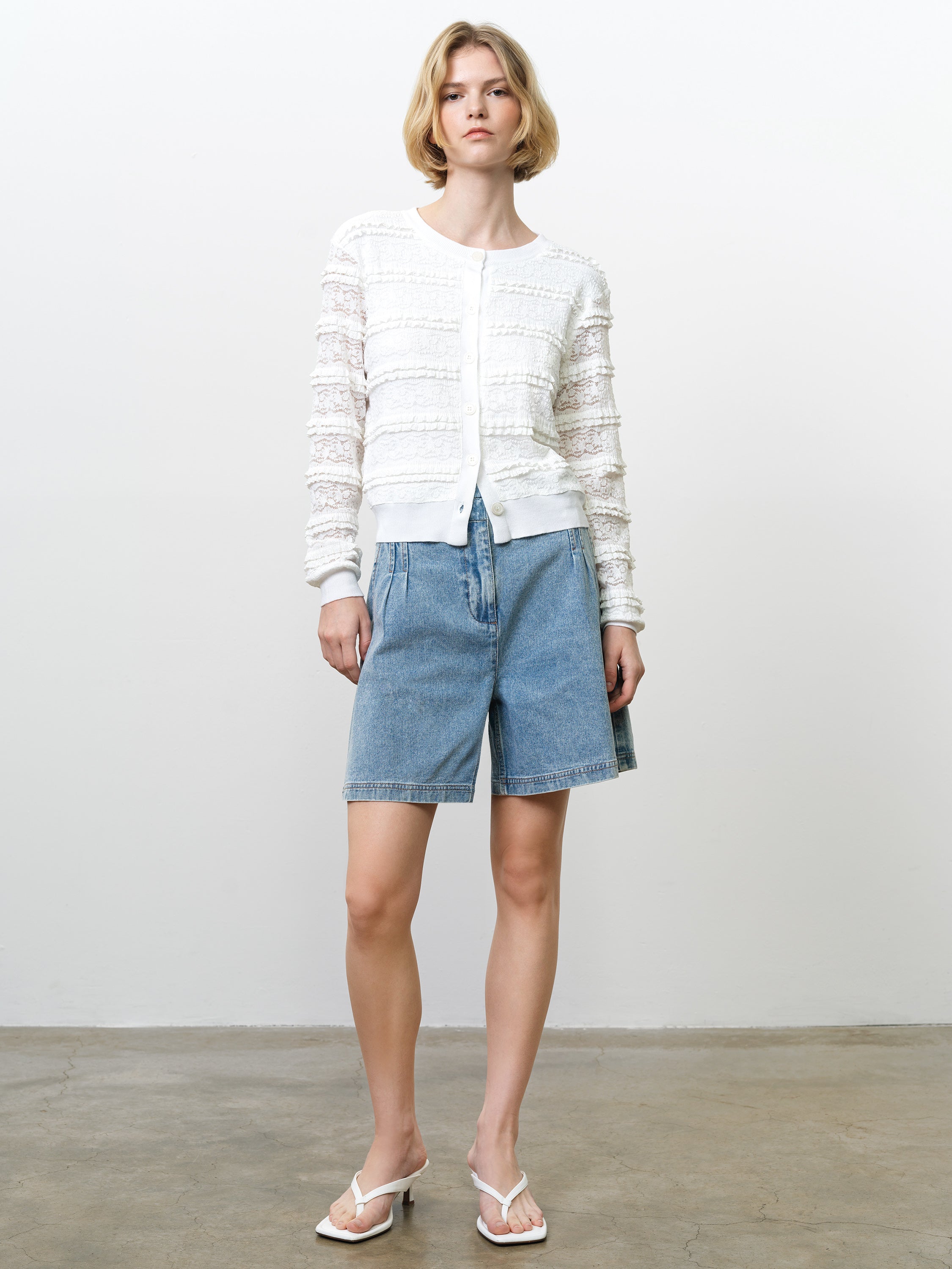 Krista Lace Mix Button-Up White Cardigan Summer White | French