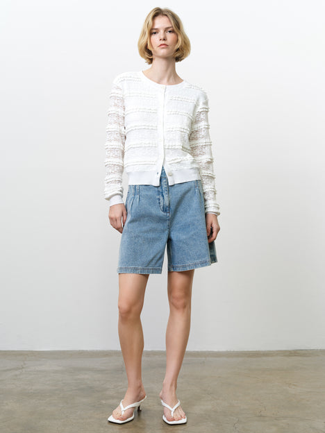Krista Lace Mix Button-Up White Cardigan