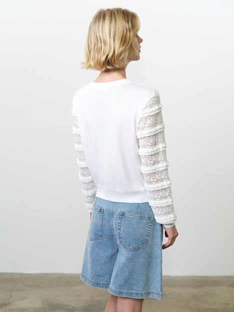 Krista Lace Mix Button-Up White Cardigan