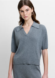 Javier Knit V-Neck Grey Collared Top