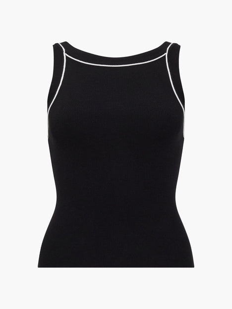 Mozza Contrast Trim Black Knitted Tank Top