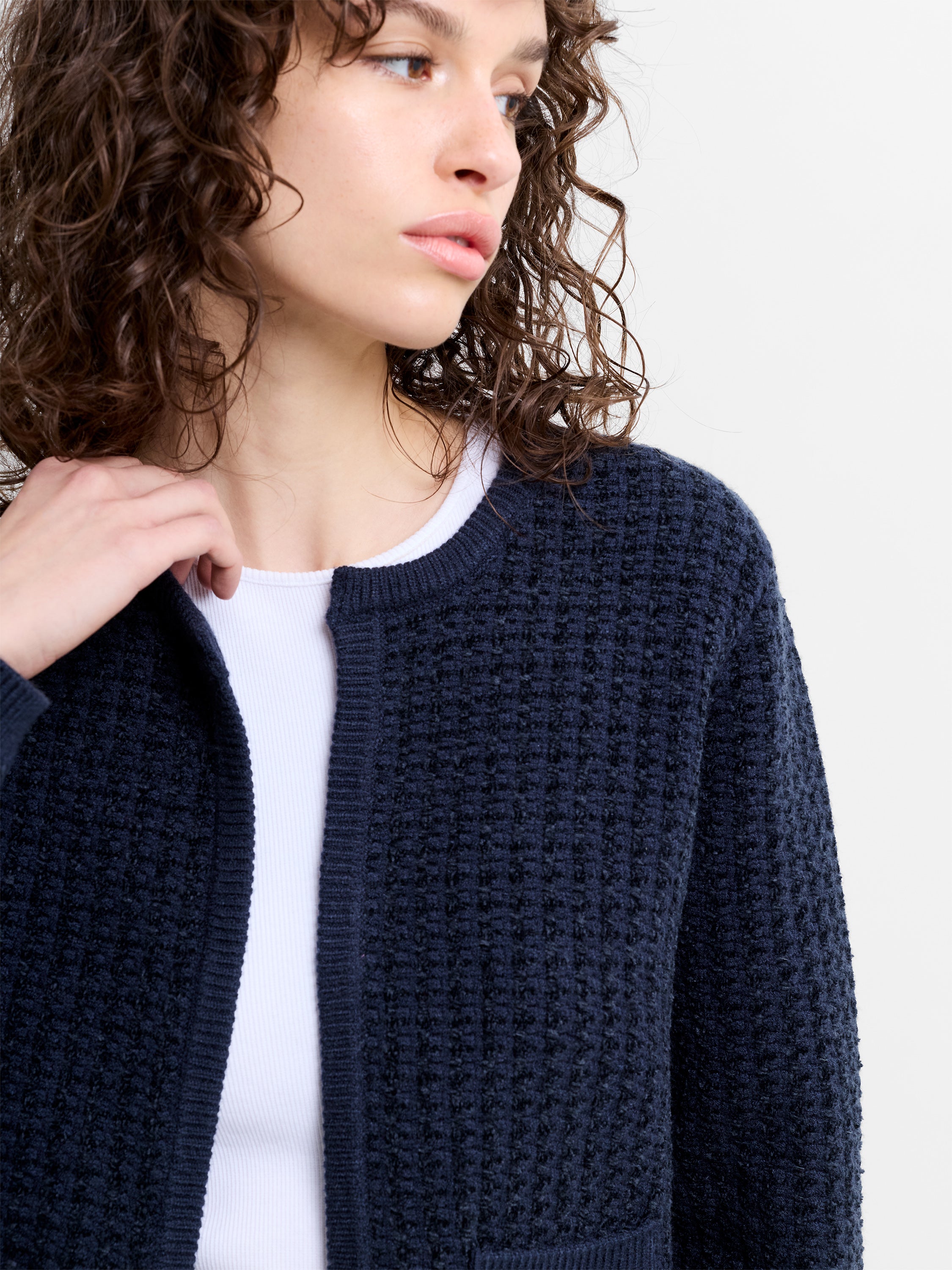 Noar Moss Stitch Knit Cardigan Navy Blue | French Connection UK