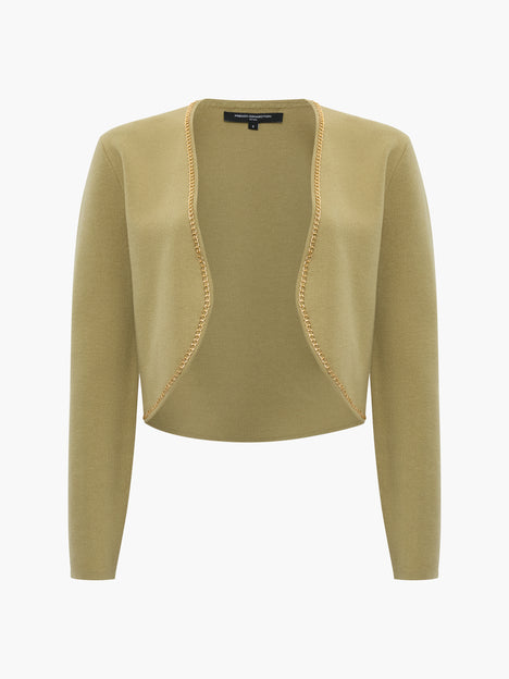 Laurie Knit Chain Trim Green Bolero Cardigan