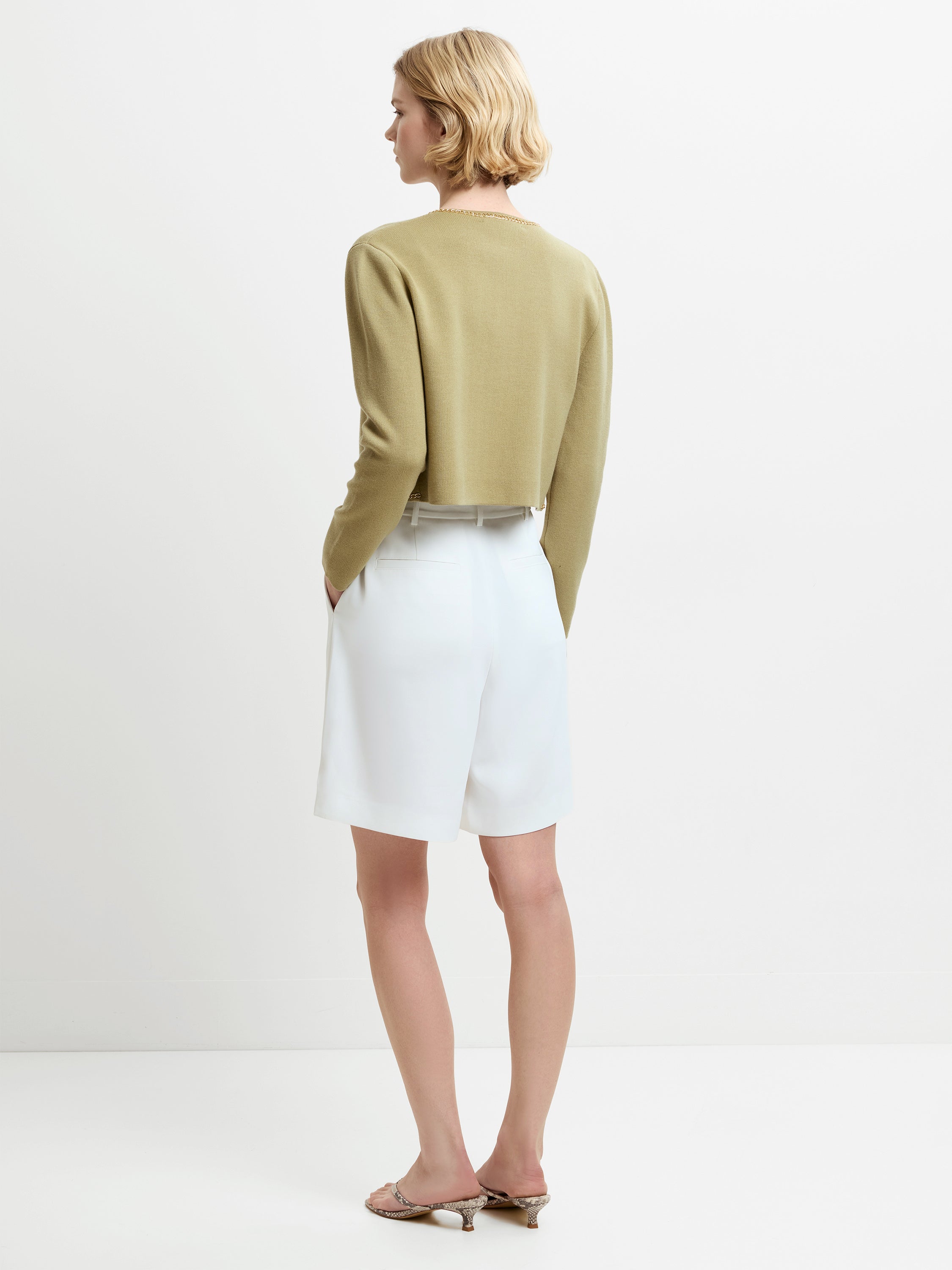 Laurie Knit Chain Trim Green Bolero Cardigan