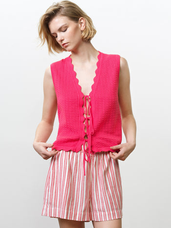 Lois Mozart Knit Tie Up Pink Vest Top