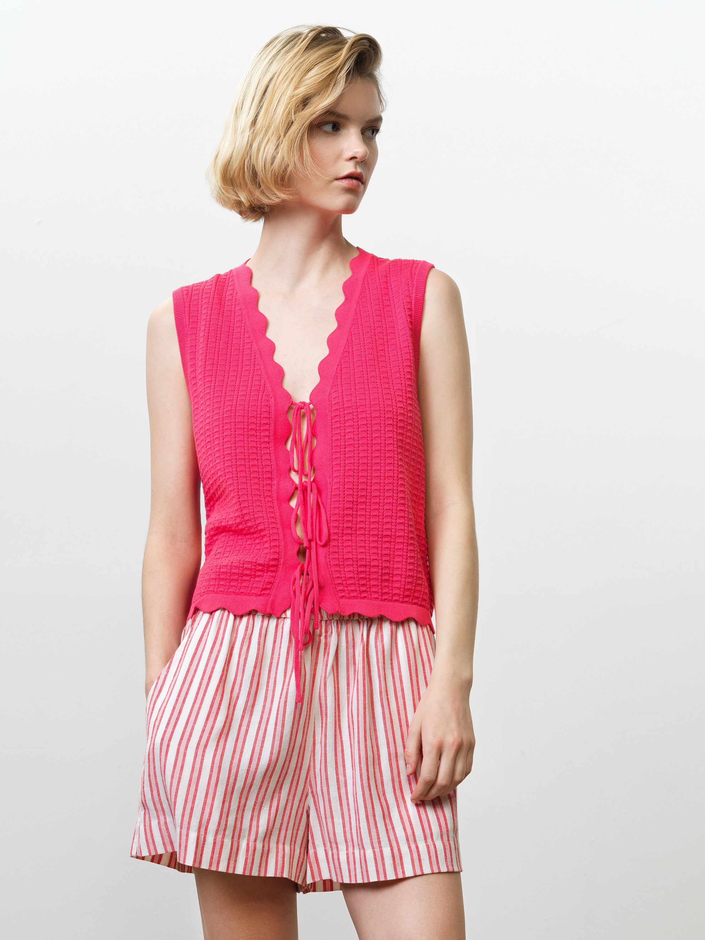 Lois Mozart Knit Tie Up Pink Vest Top