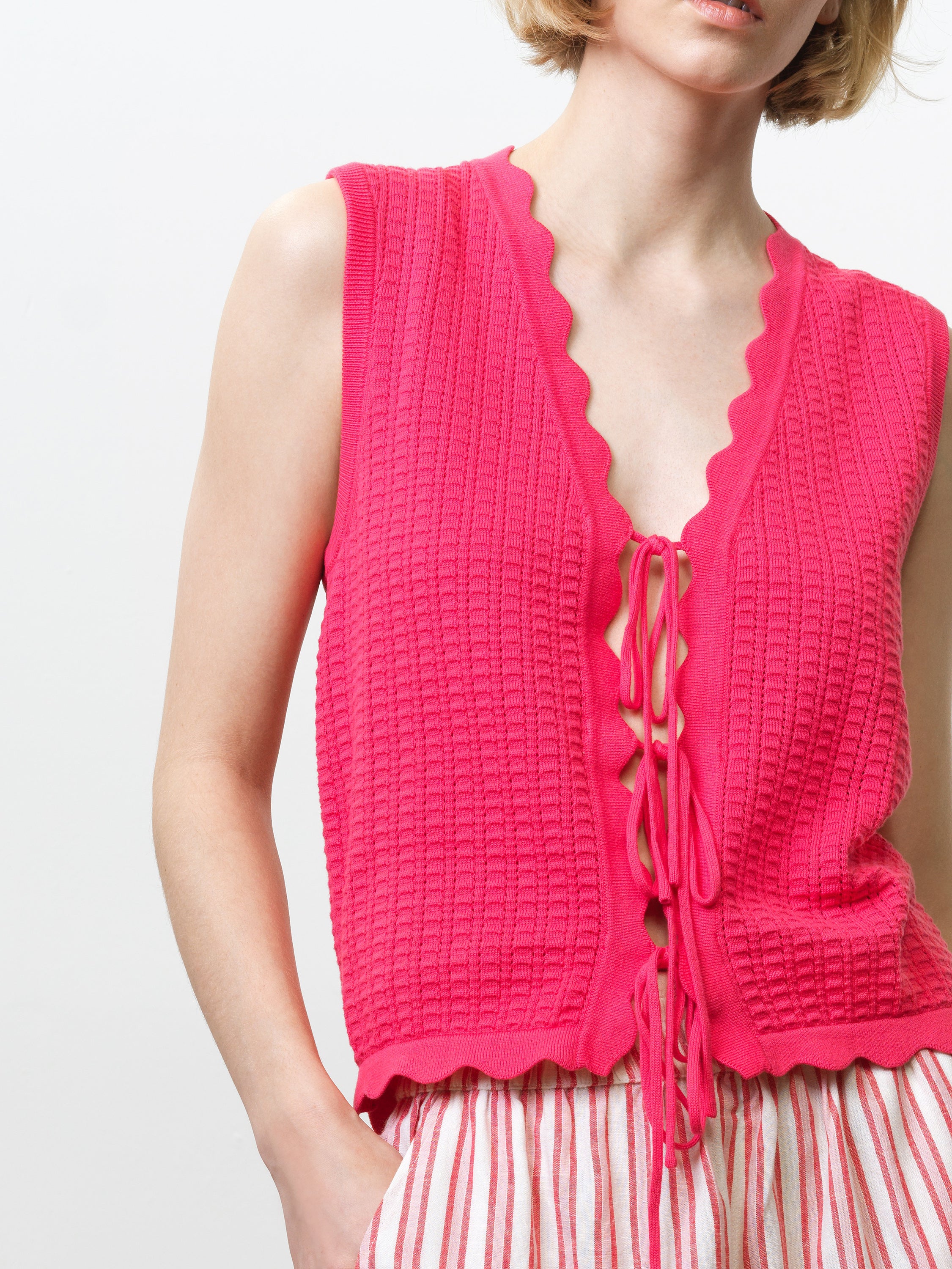 Lois Mozart Knit Tie Up Pink Vest Top