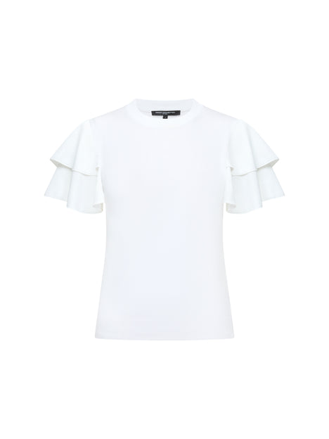 Krista Knit Mix Flutter Sleeve White Top