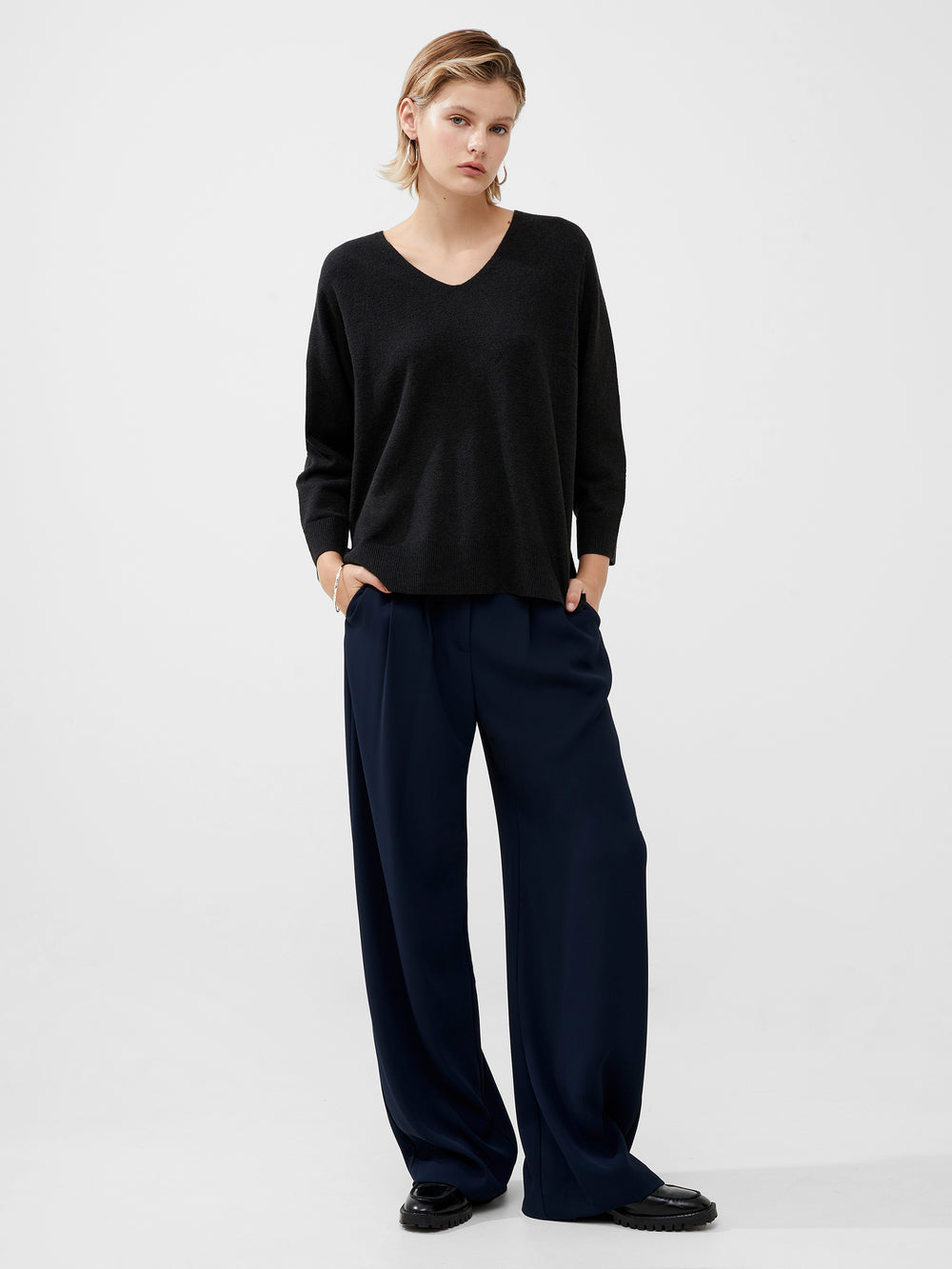 Ebba Vhari Recycled V-Neck Jumper Moonless Night | French Connection UK