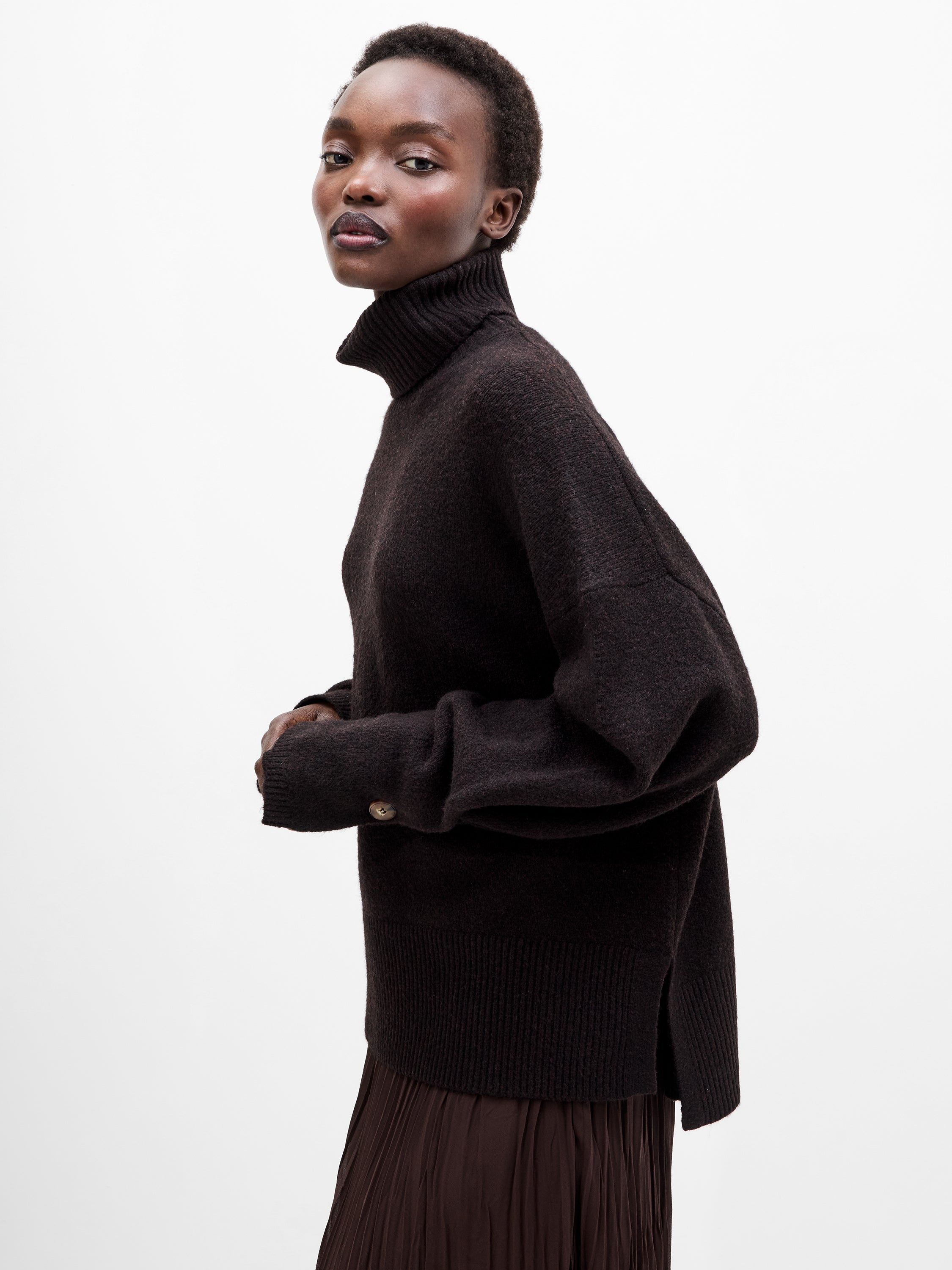 Kezia Recycled Roll Neck Jumper Bitter Chocolate French