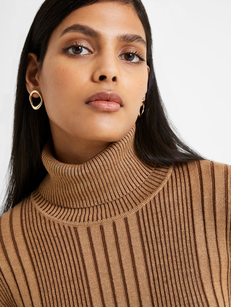 Mari Knit Roll Neck Jumper Tobacco Brown Multi | French Connection UK