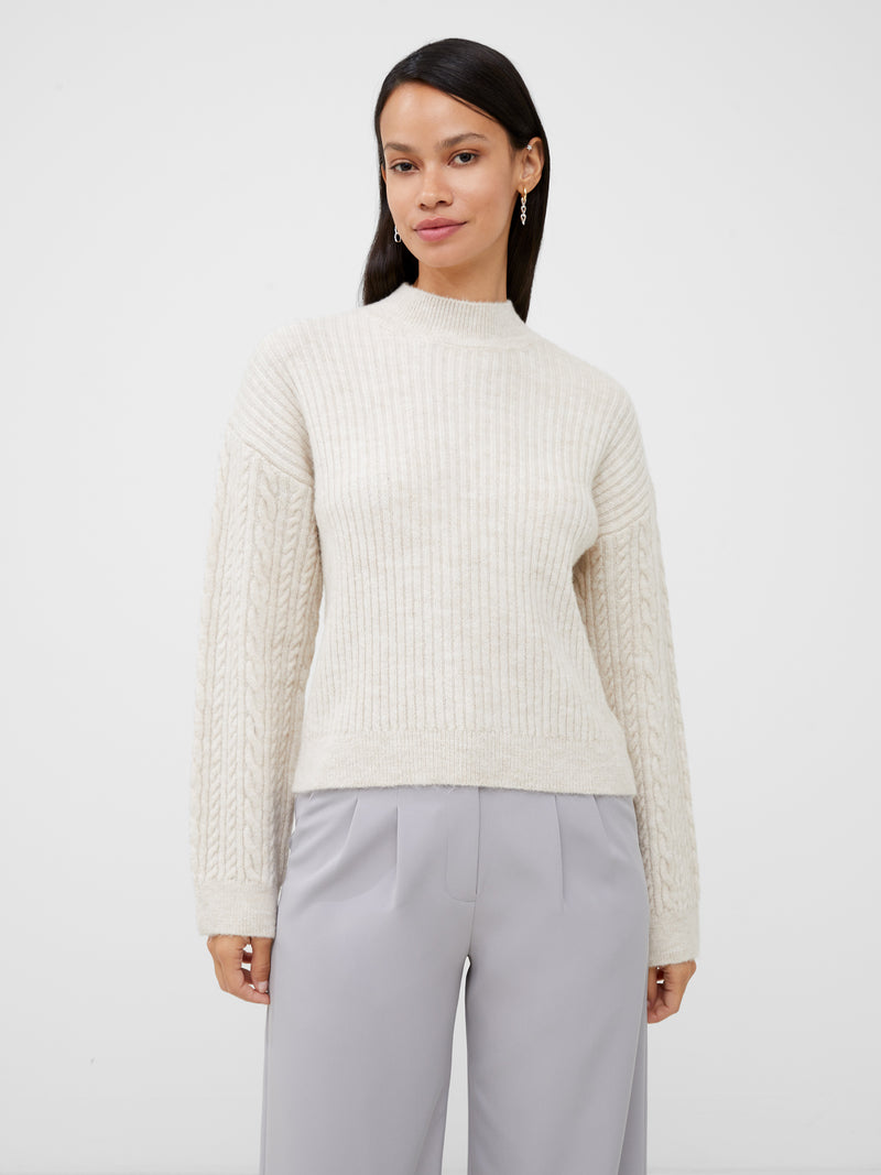 Cable Knit Arm High Neck Jumper Oatmeal Mel | French Connection UK