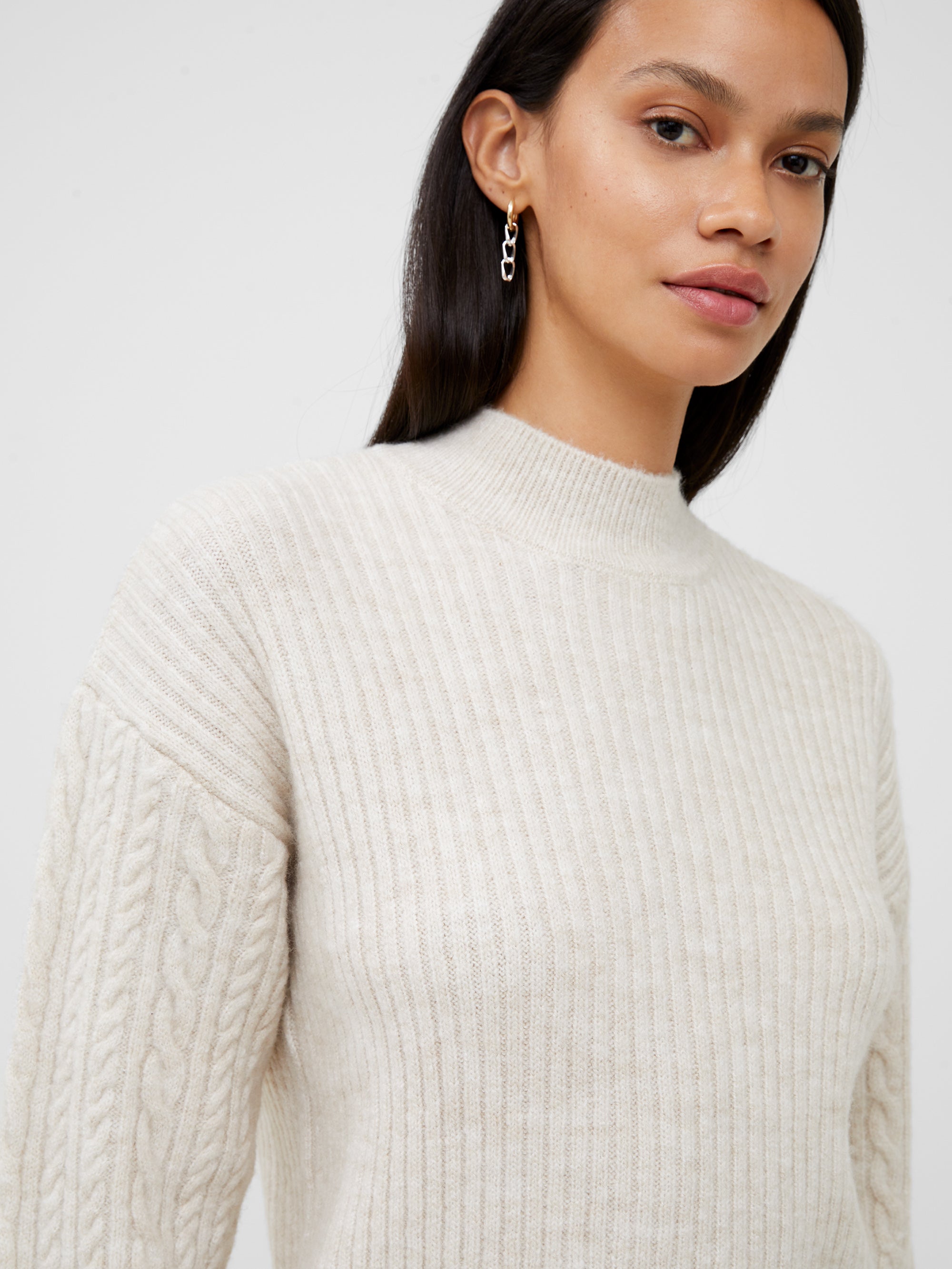 white ribbed high neck jumper