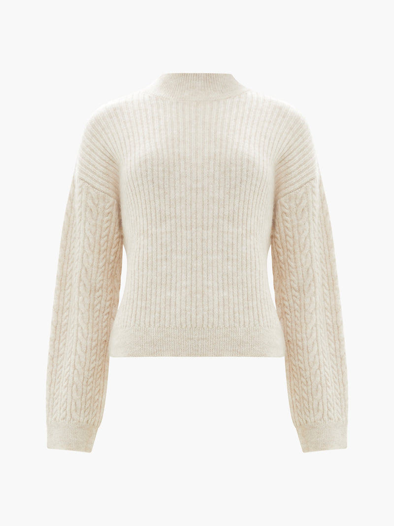Cable Knit Arm High Neck Jumper Oatmeal Mel | French Connection UK