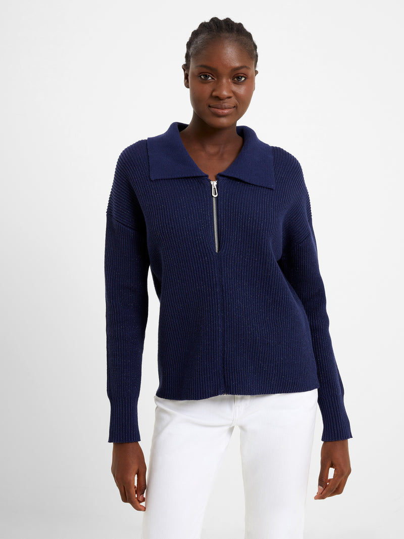 Navy blue zip on sale up sweater women's