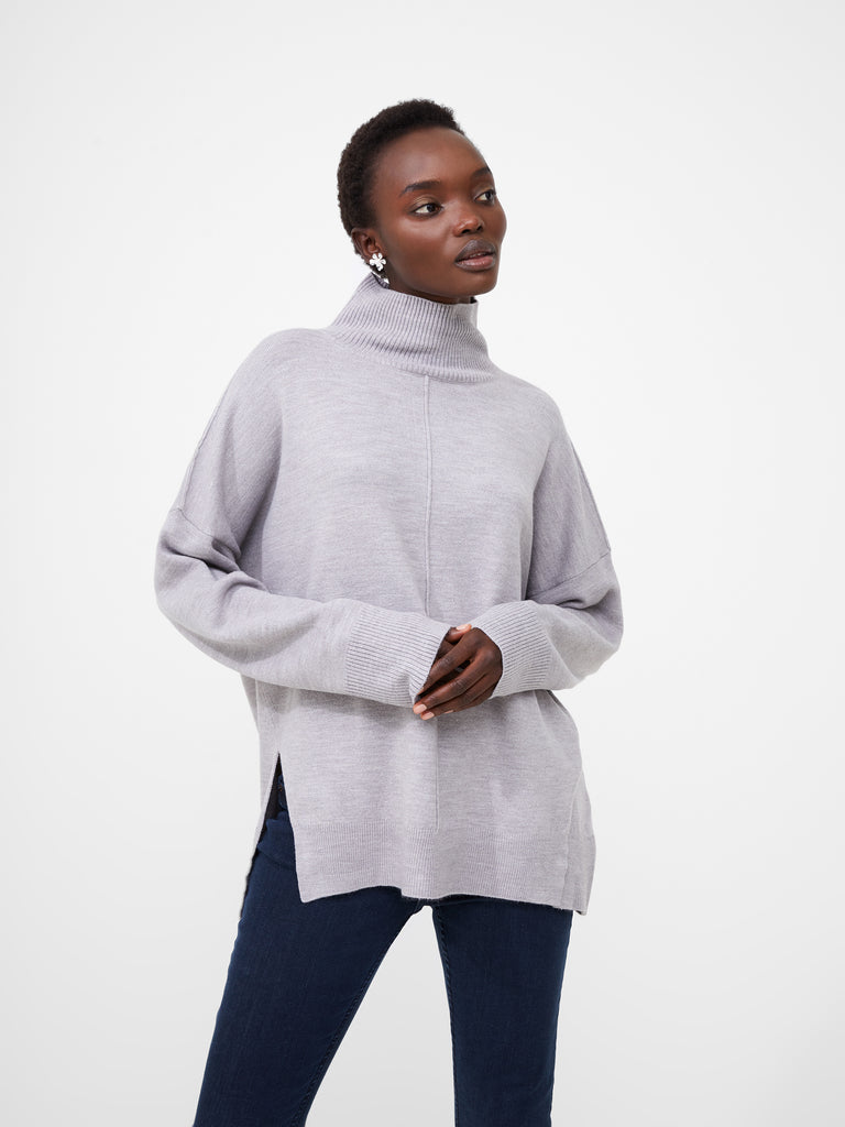 Babysoft River Knit High Neck Jumper Dove Grey Mel | French Connection UK