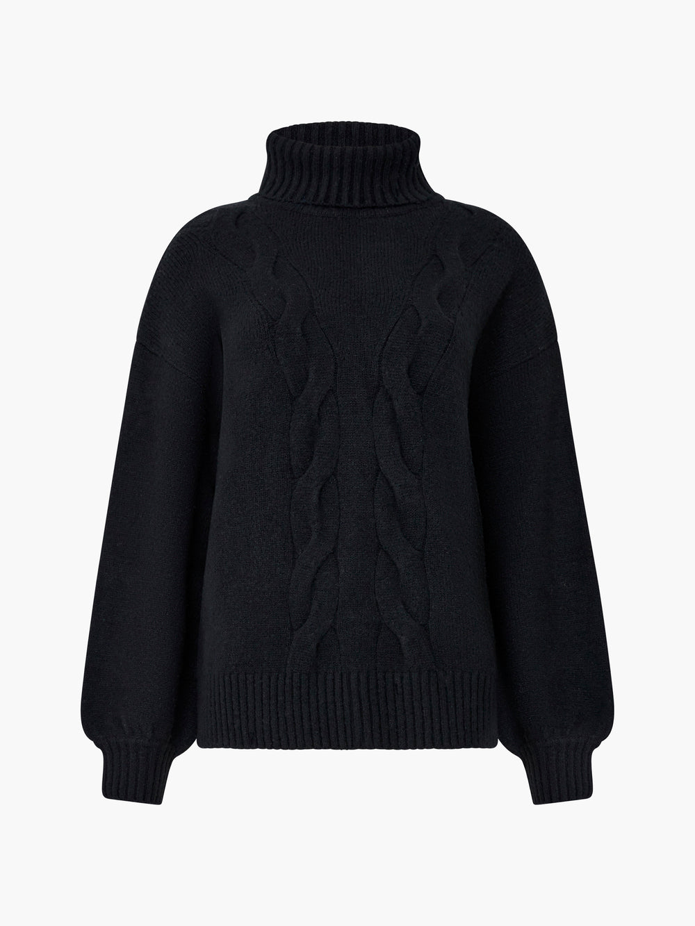 Roll Neck Cable Knit Jumper Black French Connection UK