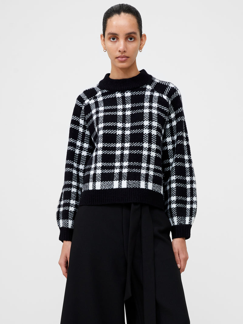 Check Crew Neck Sweater Black Ivory French Connection UK