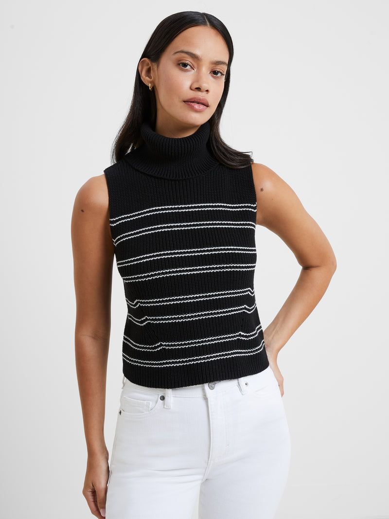 Mozart Stripe Cropped Sleeveless Jumper Black White French