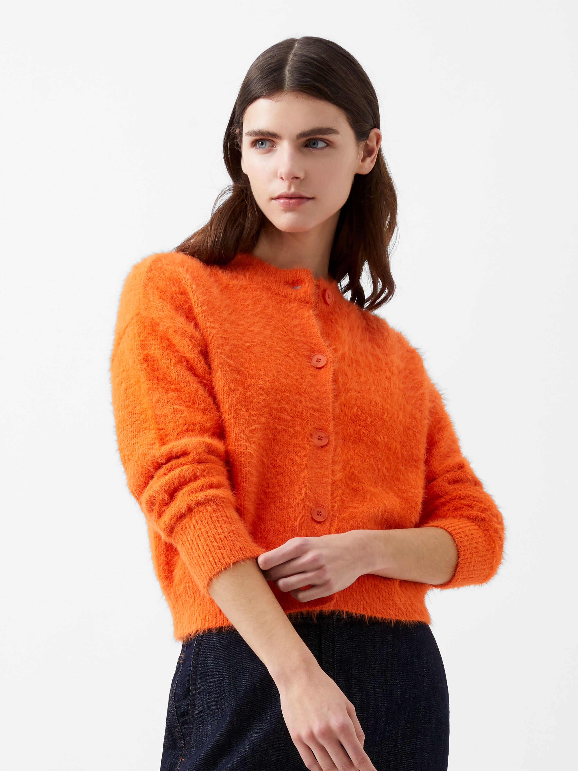 Molly Feather Long Sleeve Cardigan Coral Rose French Connection UK