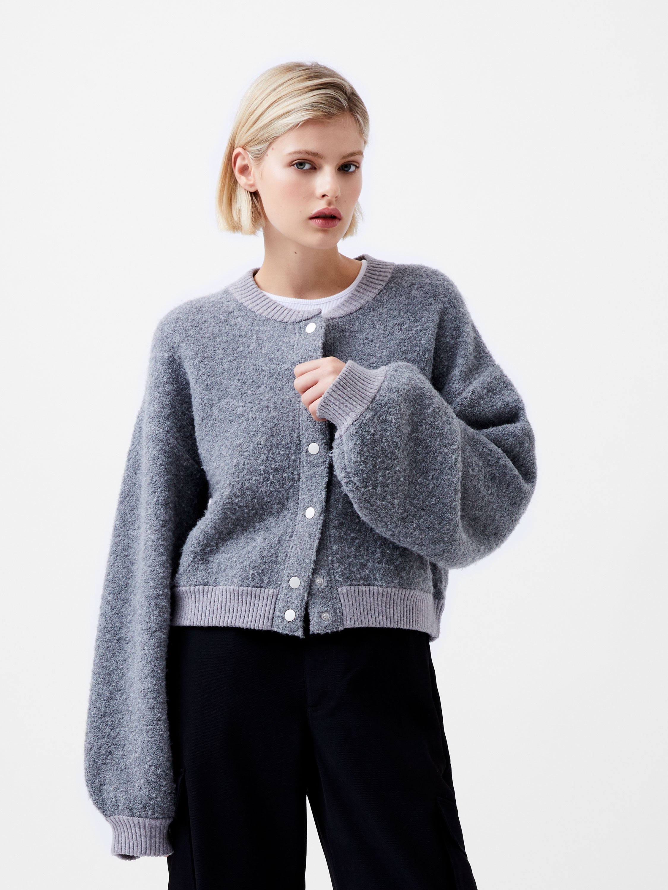 Melissa Knit Bomber Jacket Dove Grey Melange French Connection UK
