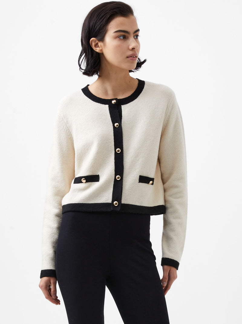 Vhari Recycled Contrast Cardigan Classic Cream Black French Connection UK