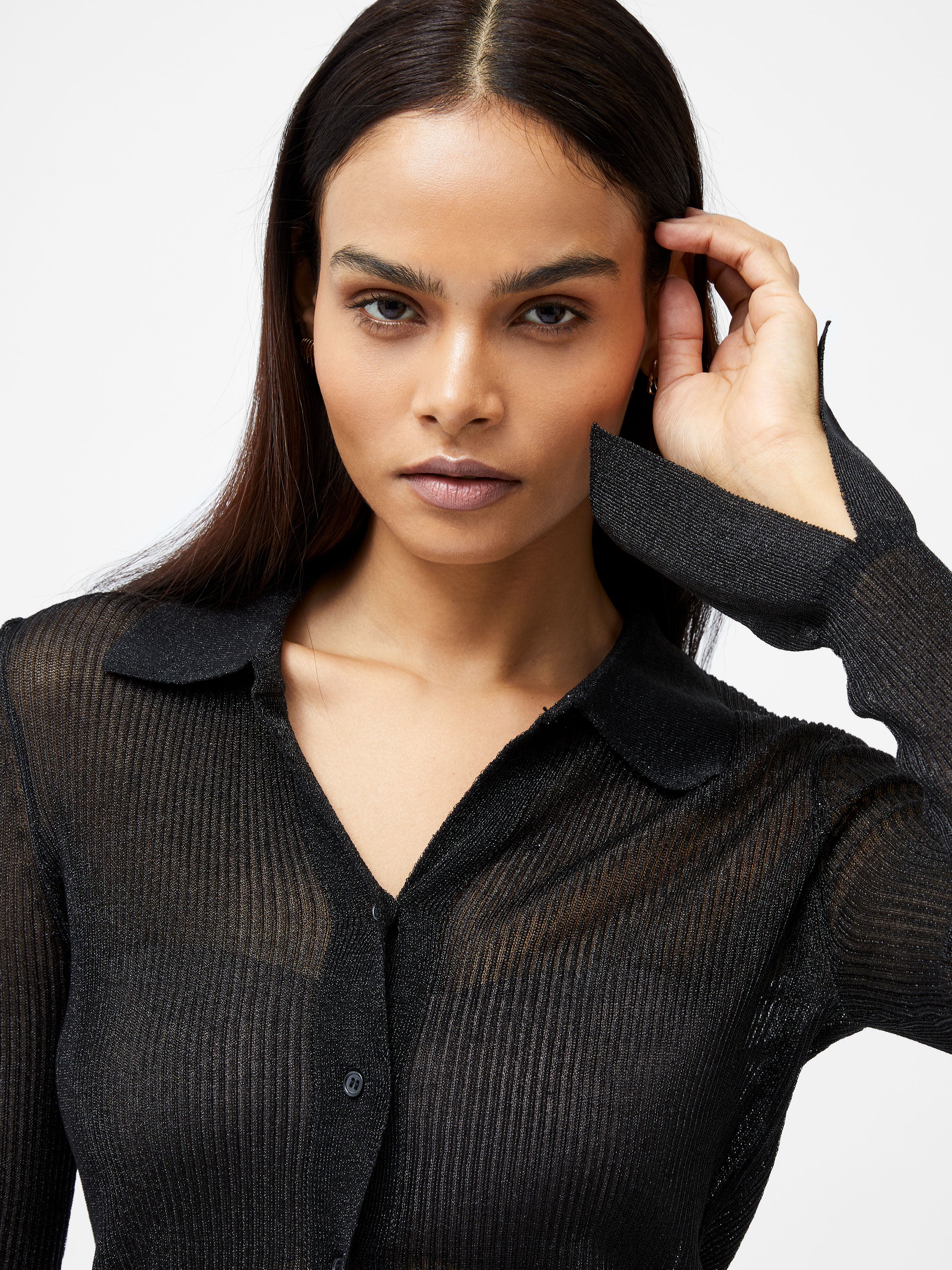 Lurex Mix Collared Top Black | French Connection UK