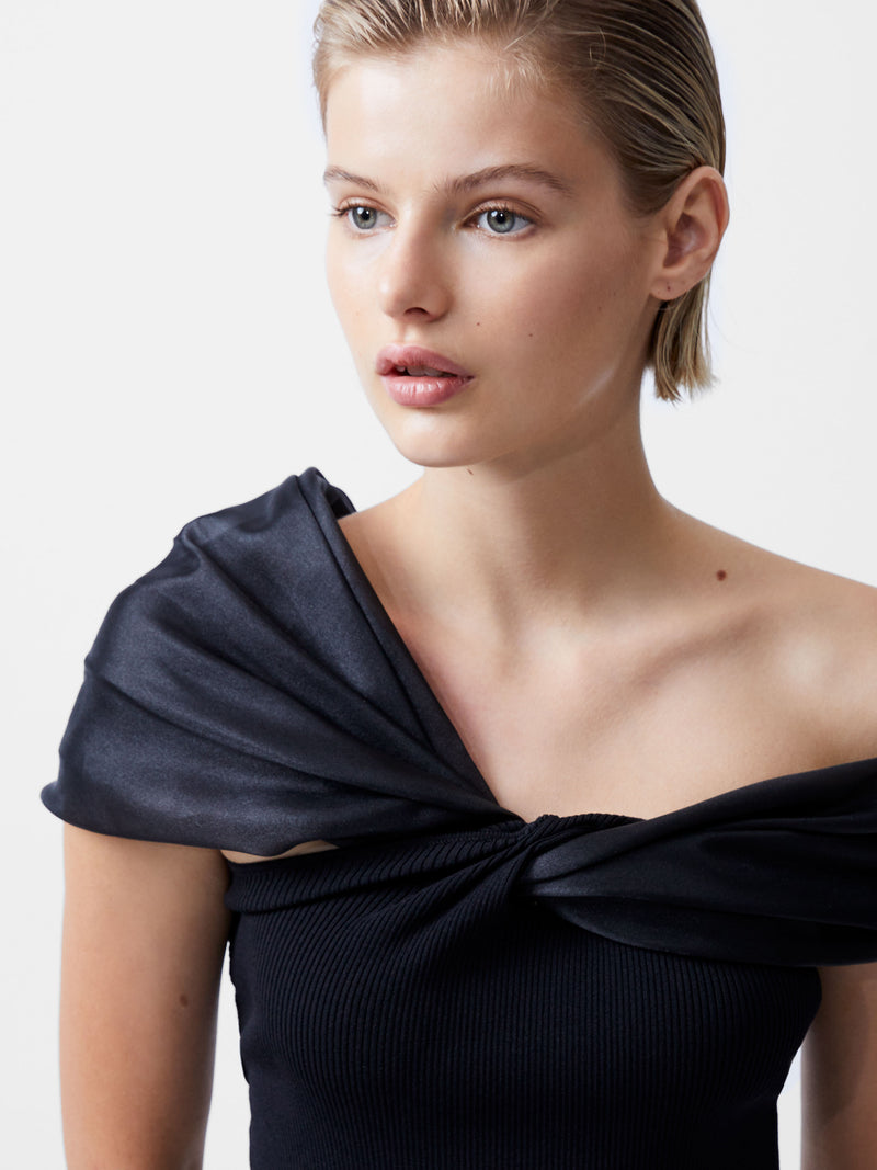 Noelani Asymmetrical Organza Off Shoulder Top Blackout French Connection UK