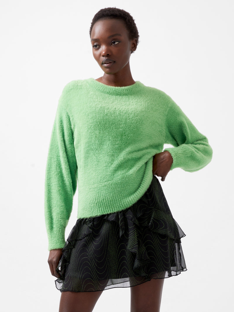 Jacelin Fluffy Crew Neck Jumper Vivid Green French Connection UK