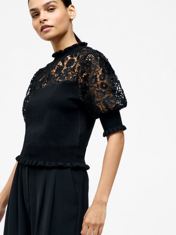 Crochet Lace Mix Knit Top