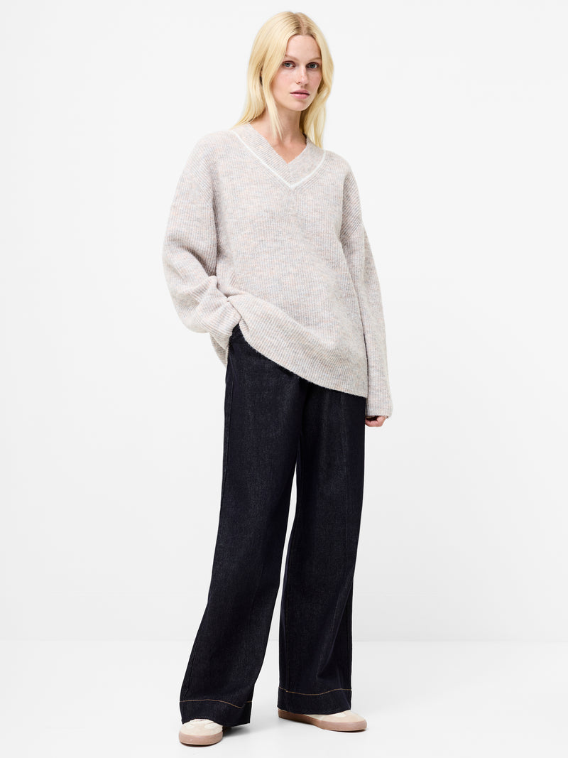 Kezia Recycled Vertical V Neck Jumper Stone Grey | French Connection UK