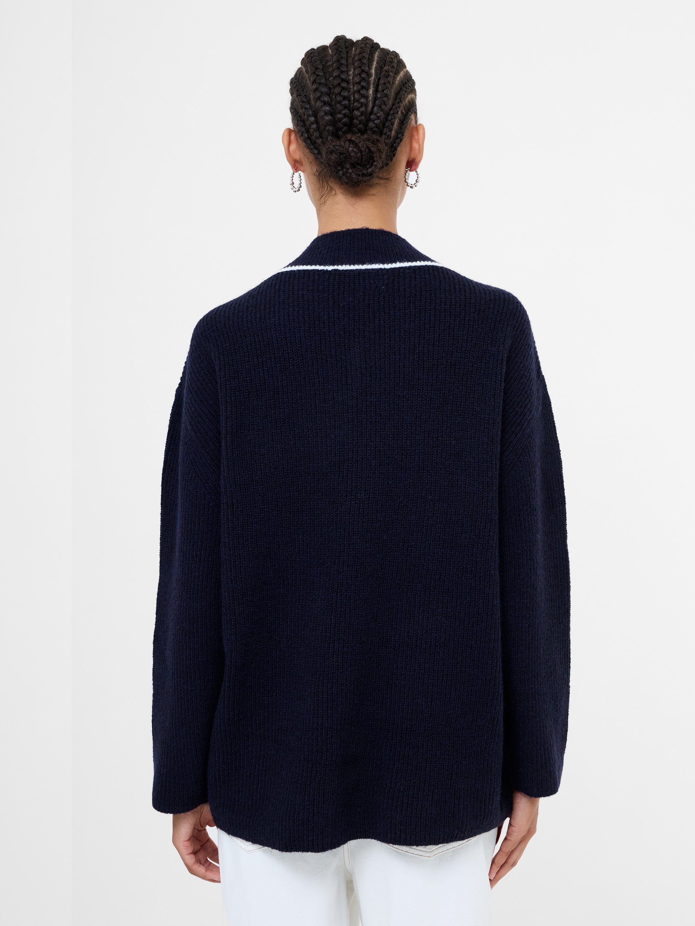 Kezia Recycled Vertical V Neck Jumper Navy/W.White | French