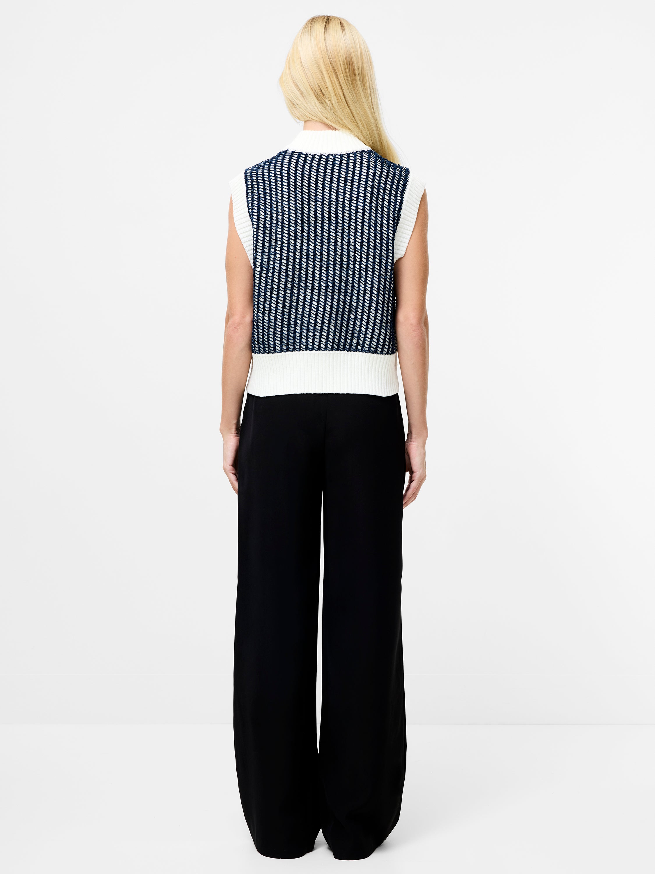 Klara Sleeveless Zip Up Knit Jumper Navy Winter White | French