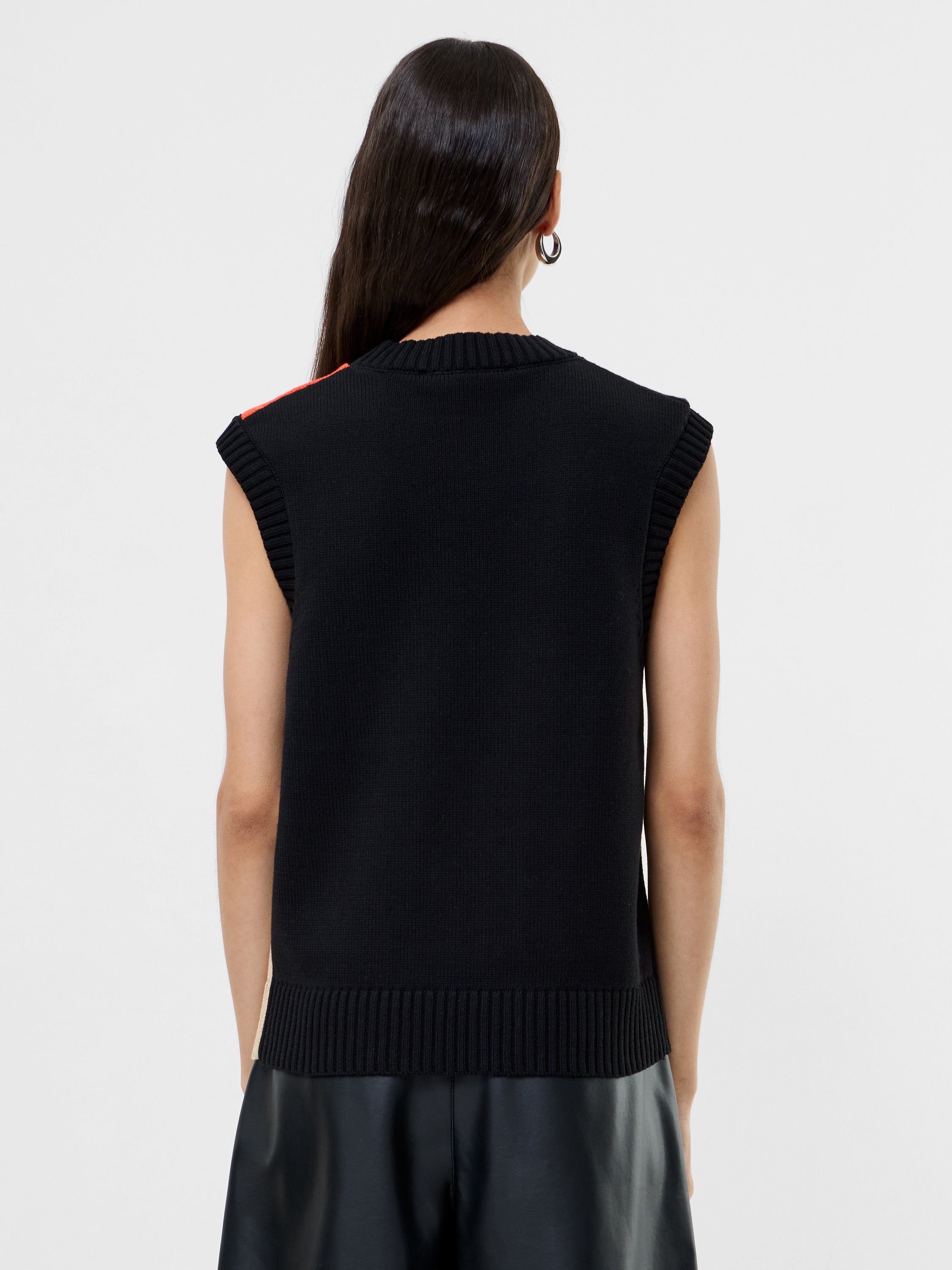 Varli Colour Blocking Knit Vest Black Flame Orange Camel | French