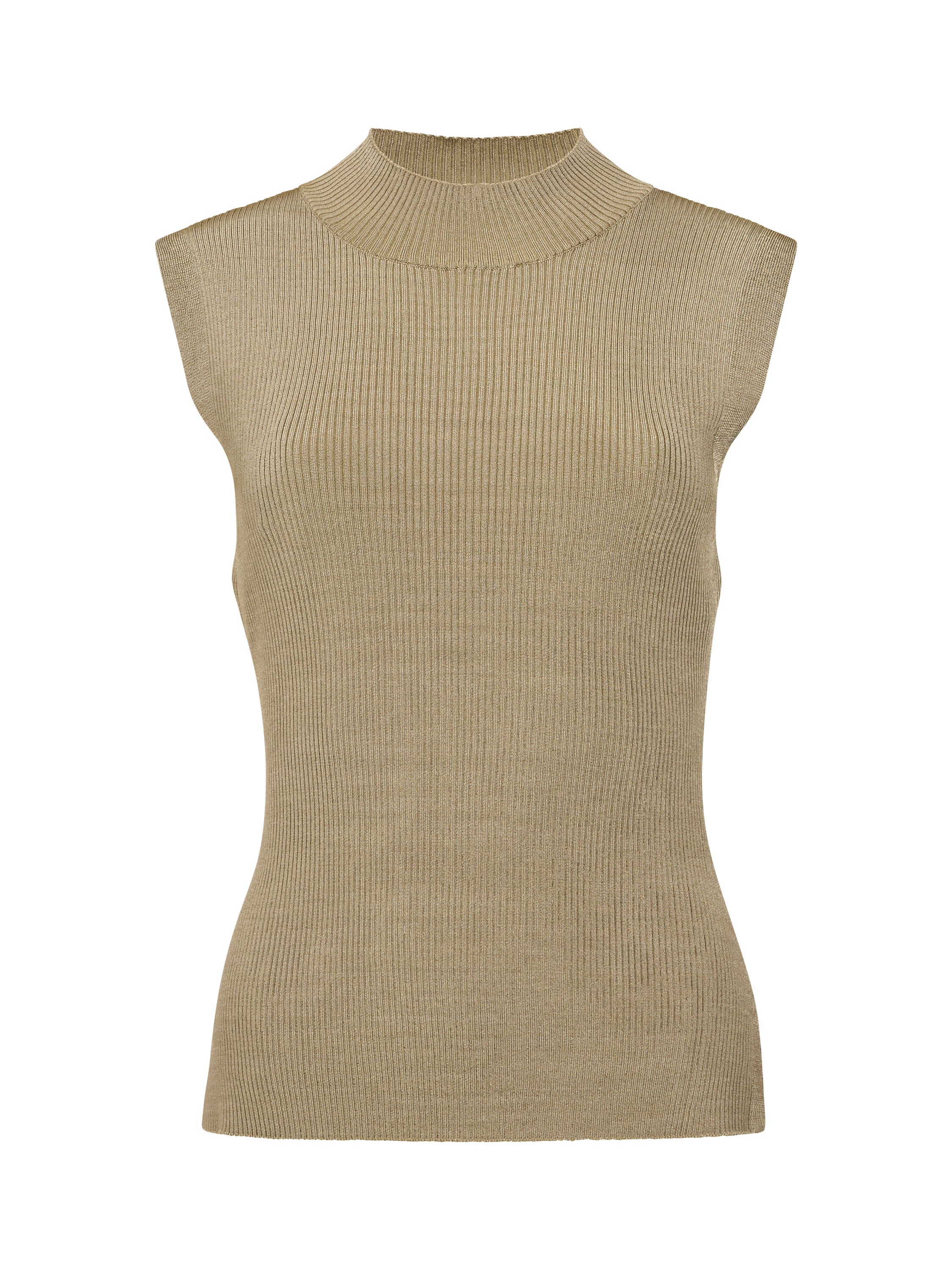 Sleeveless High Neck Ribbed Jumper