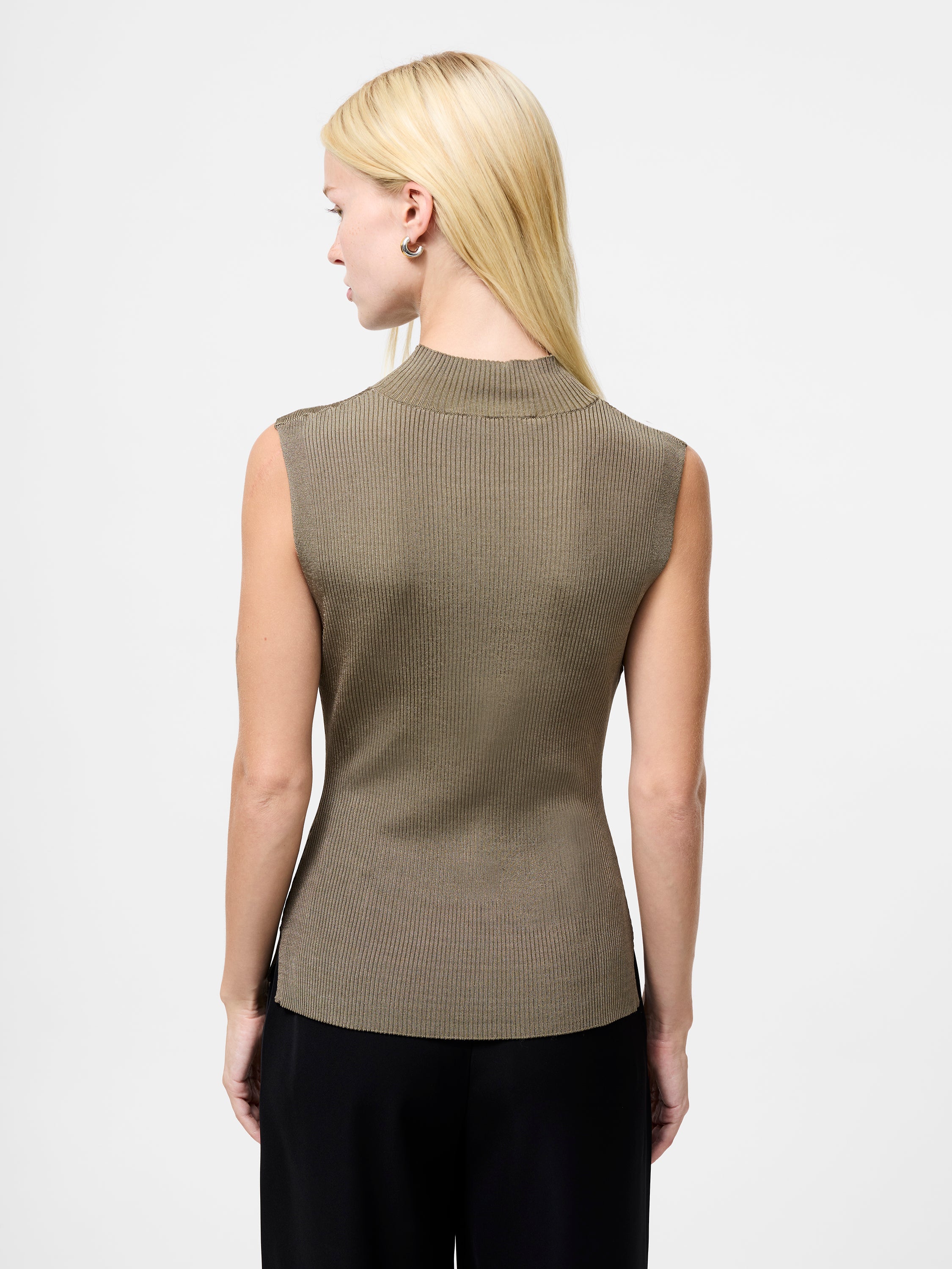 Sleeveless High Neck Ribbed Jumper