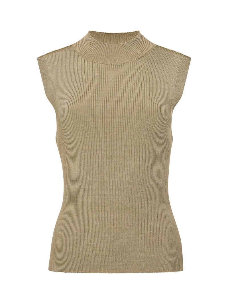 Sleeveless High Neck Ribbed Jumper