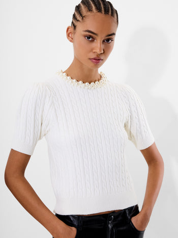Embellished Neck Recycled Short Sleeve Sweater