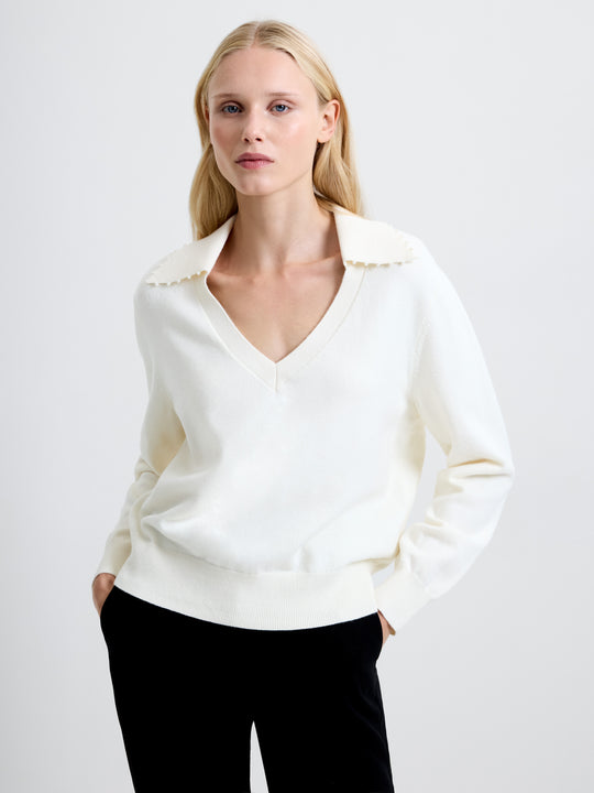 Sloane Knit Pearl V Neck Jumper