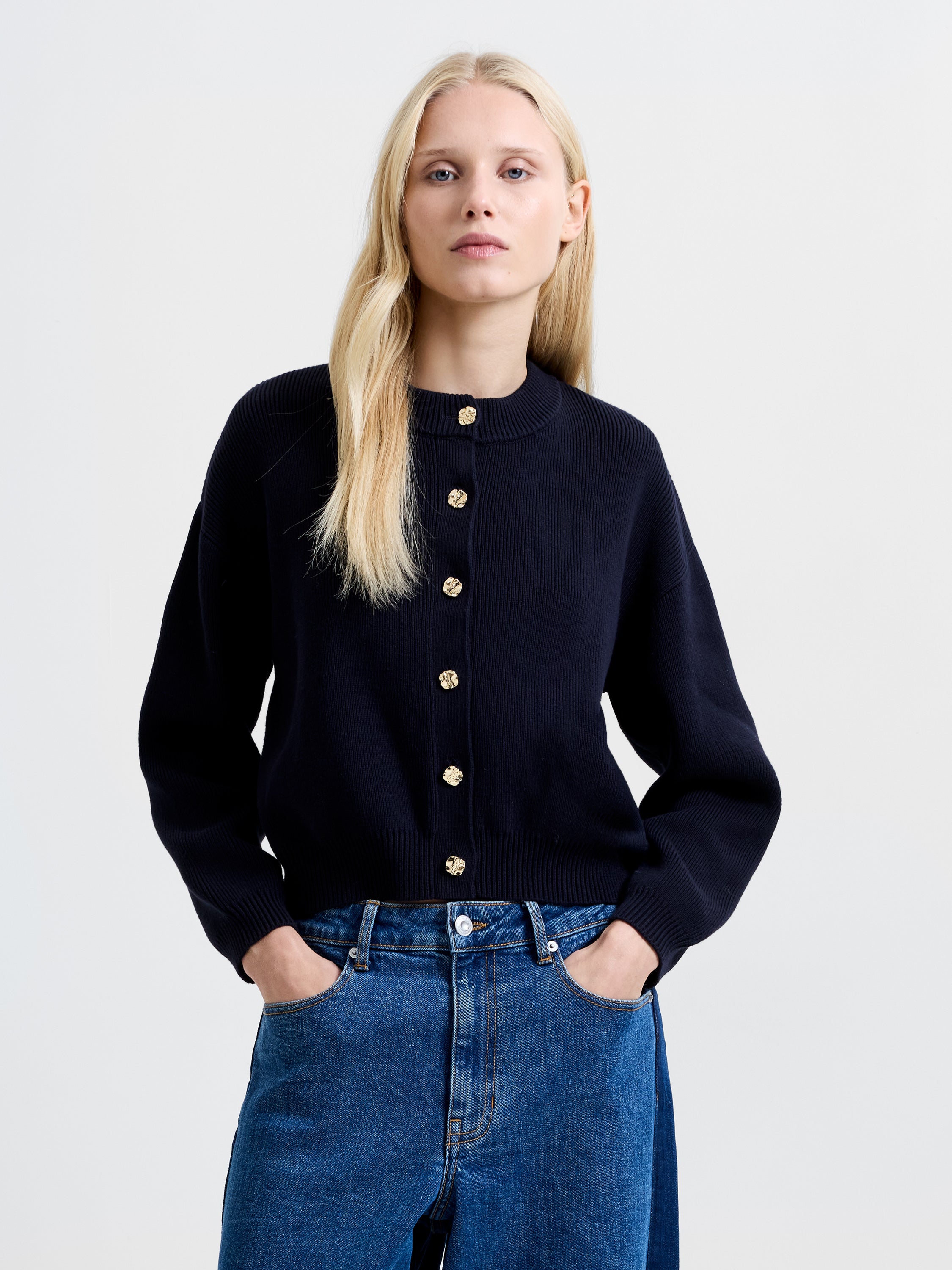 Milano Mozart Knit Button Down Cardigan Utility Blue | French